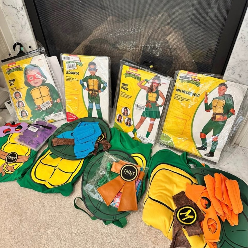 Ninja Turtle Family Halloween Costumes (Adult S/M, Toddler 3/4T, Baby 12-18m)